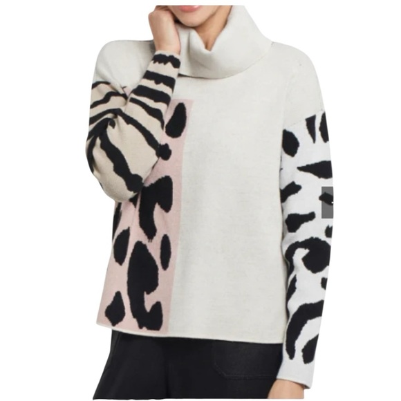 🌹 TRIBAL JEANS COWL NECK MULTI PATTERED SWEATER - Picture 1 of 8